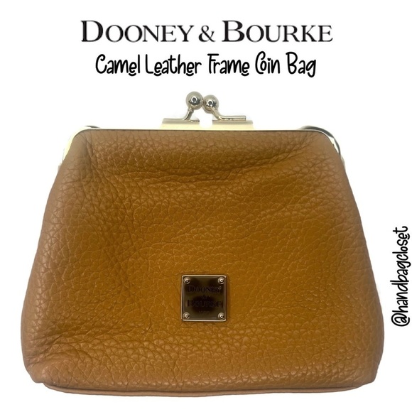 Dooney and Bourke DB Camel Brown Grain Leather Frame Coin Purse - Picture 1 of 7